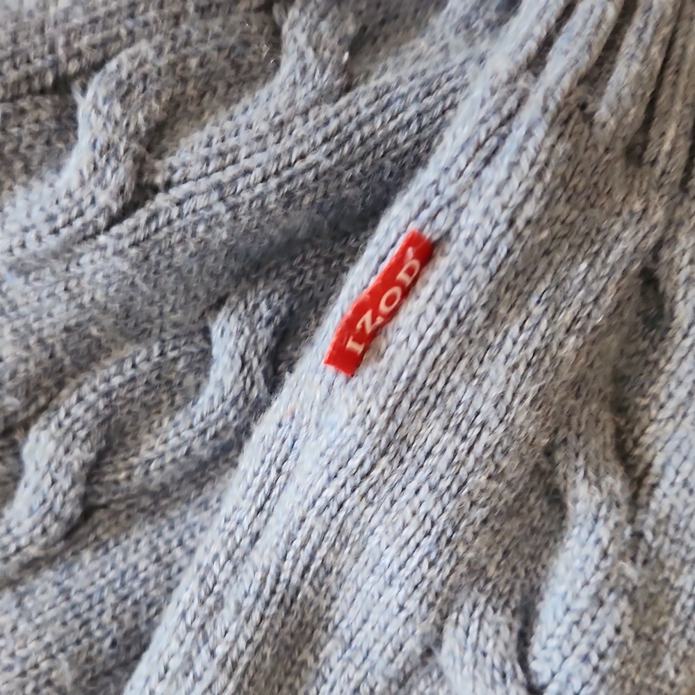 Izod Med mens zip blue long sleeve cable knit sweater EUC - Picture 6 of 6
